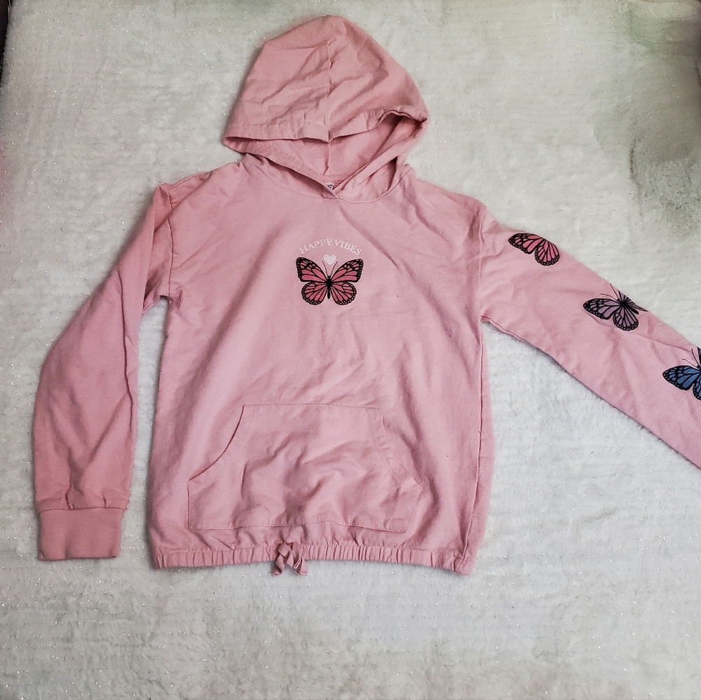 Girls' Pink Butterfly Pullover Hoodie Sweatshirt